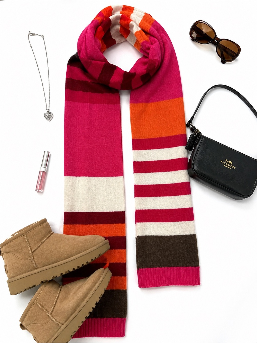 Y2K Color Block Scarf Pink Orange Burgundy Vintage 2000s McBling Coquette